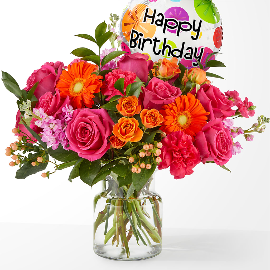 Fiesta Bouquet with Birthday Balloon – DAISY'S FLOWER SHOP, Hemet CA