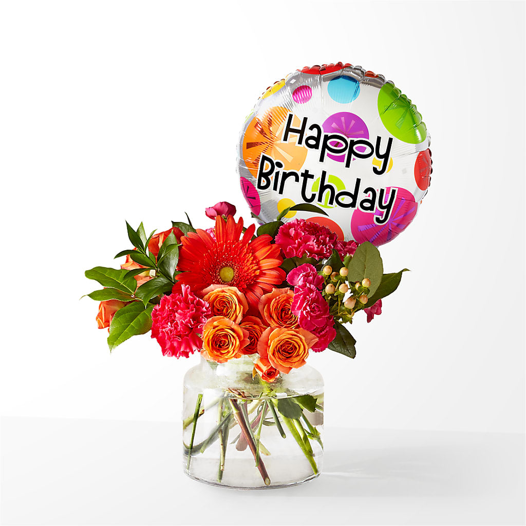 Fiesta Bouquet with Birthday Balloon – DAISY'S FLOWER SHOP, Hemet CA