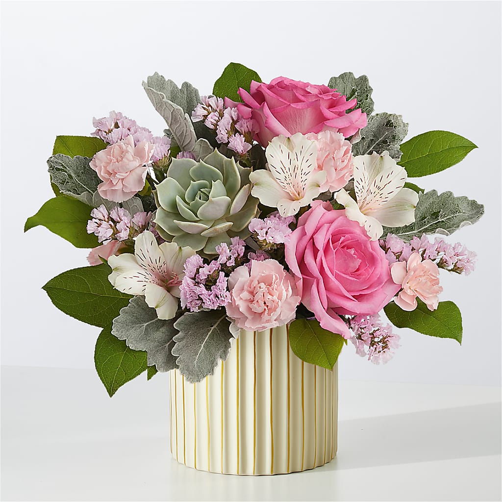 Dusty Rose Bouquet with Ivory Vase – DAISY'S FLOWER SHOP, Hemet CA