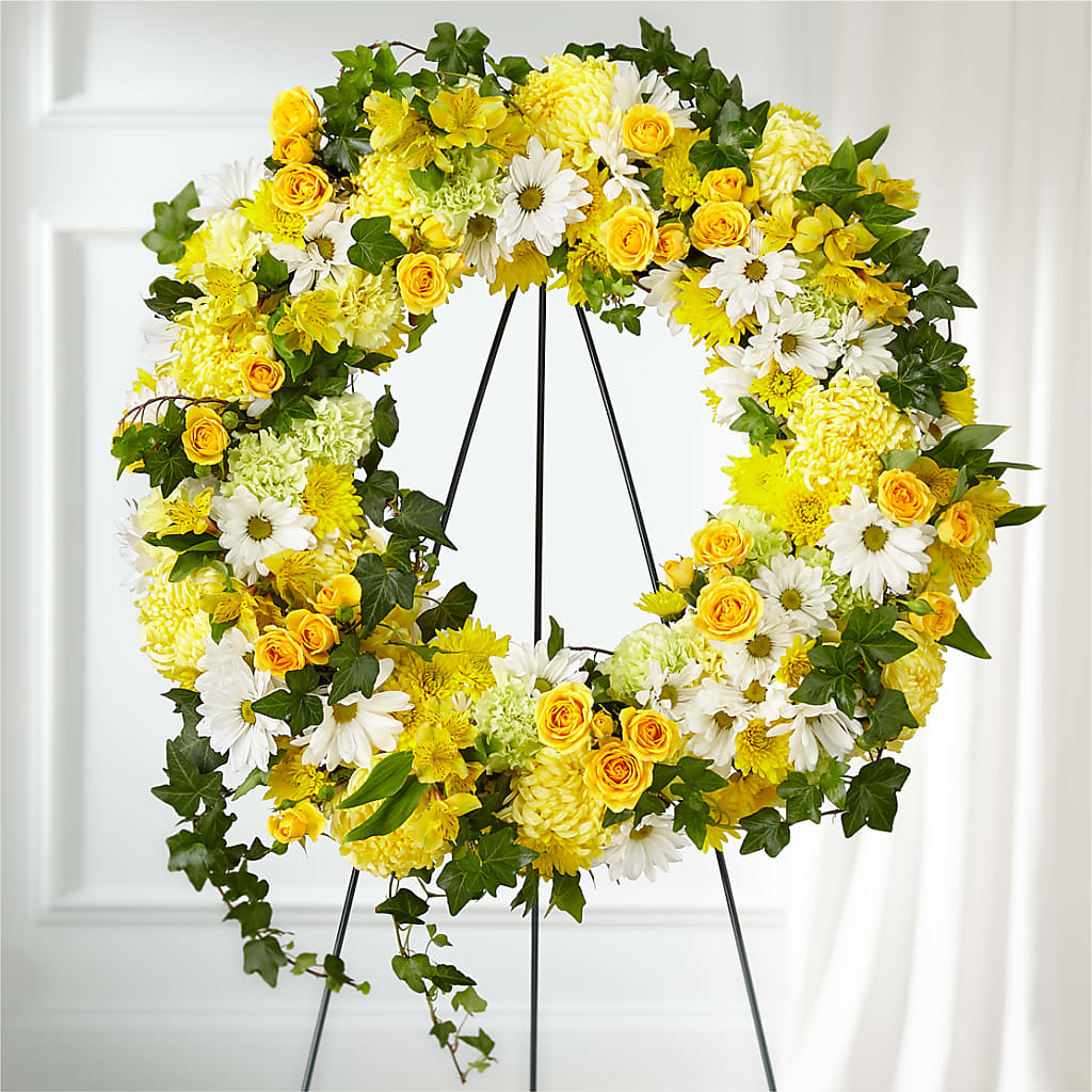 Golden Remembrance Wreath – DAISY'S FLOWER SHOP, Hemet CA