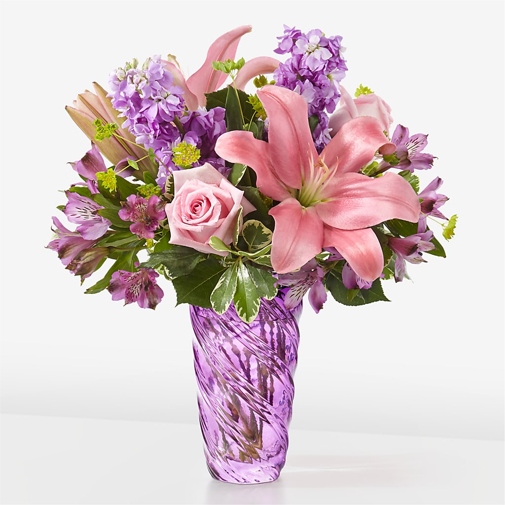 Precious Petals Bouquet with Luxe Swirl Vase – DAISY'S FLOWER SHOP, Hemet CA