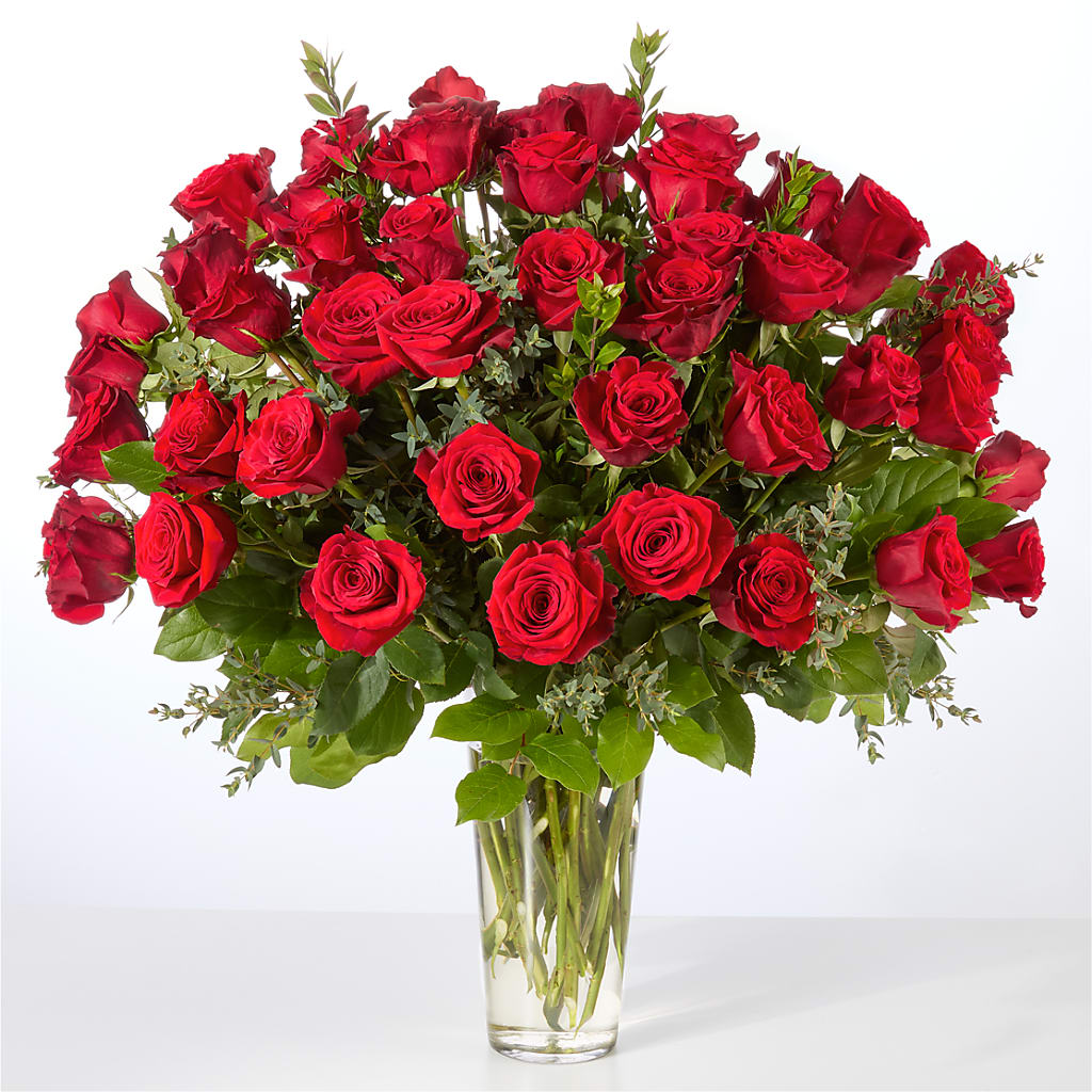 Forever Yours Fifty Stem Red Rose Bouquet – DAISY'S FLOWER SHOP, Hemet CA